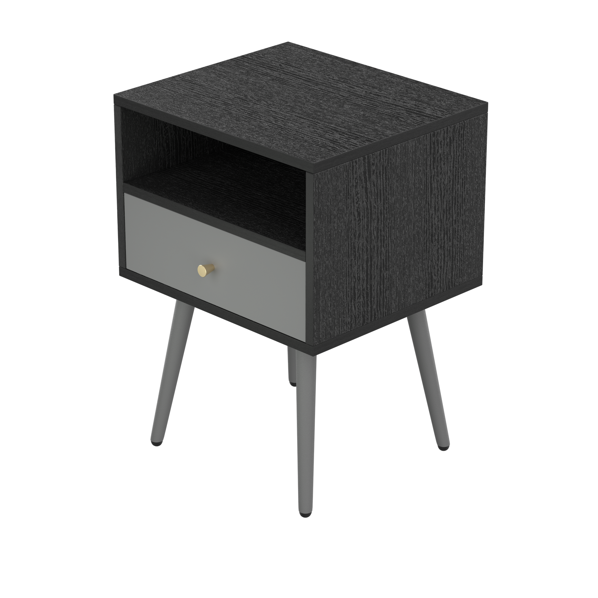 Update Modern Nightstand With 1Drawers, Suitable For Bedroom Living Room Side Table Dark Grey Dark Gray Metal & Wood