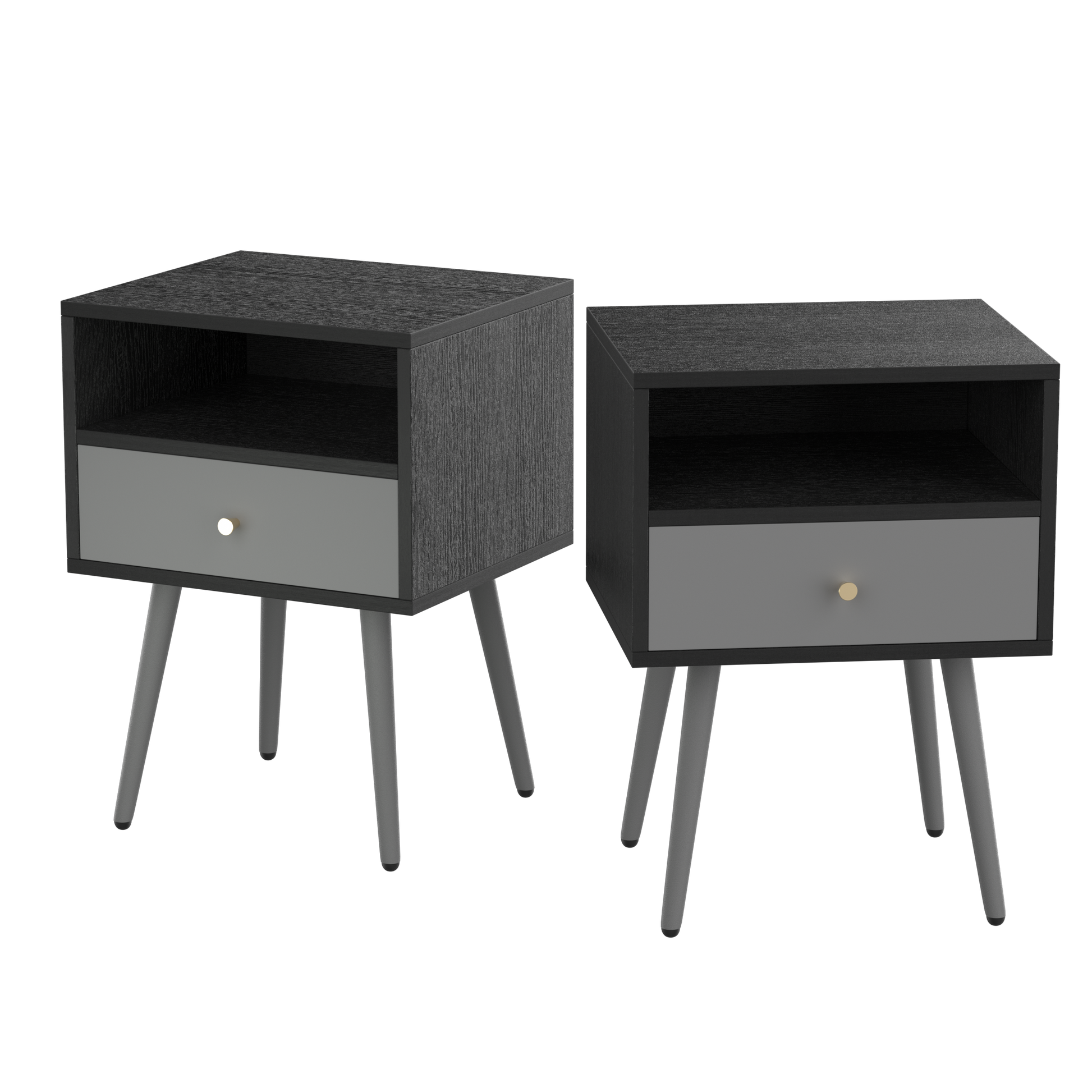 Modern Bedside Tables Set Of 2,Nightstand With 1 Storage Drawer Chic Simple Assembly End Side Table,Sofa Table,For Bedroom Living Room Office 2Pcs,Dark Grey Dark Gray Metal & Wood