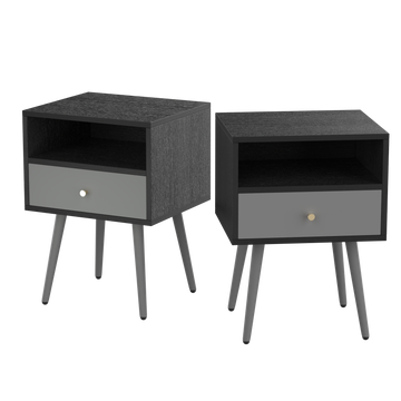 Modern Bedside Tables Set Of 2,Nightstand With 1 Storage Drawer Chic Simple Assembly End Side Table,Sofa Table,For Bedroom Living Room Office 2Pcs,Dark Grey Dark Gray Metal & Wood