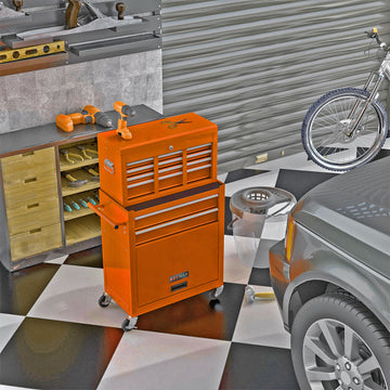 High Capacity Rolling Tool Chest With Wheels And Drawers, 8 Drawer Tool Storage Cabinet Orange Orange Steel