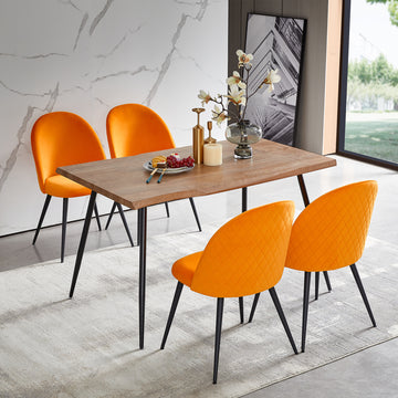 Dining Chair, Orange Velvet, Metal Black Legs, Set Of Side Chairs Metal Plaid Orange Dining Room Powder Coated Foam Dry Clean Modern Dining Chairs