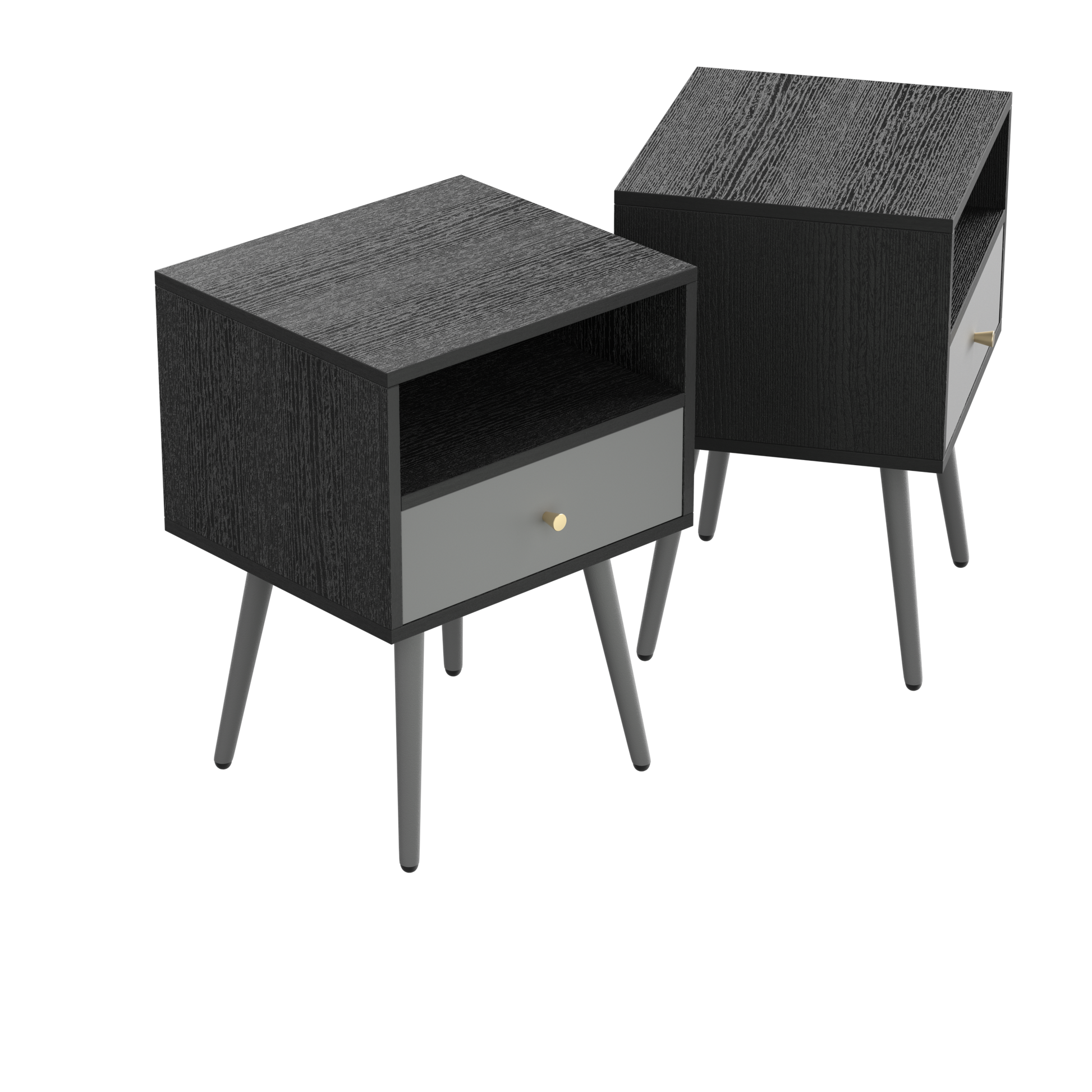 Modern Bedside Tables Set Of 2,Nightstand With 1 Storage Drawer Chic Simple Assembly End Side Table,Sofa Table,For Bedroom Living Room Office 2Pcs,Dark Grey Dark Gray Metal & Wood