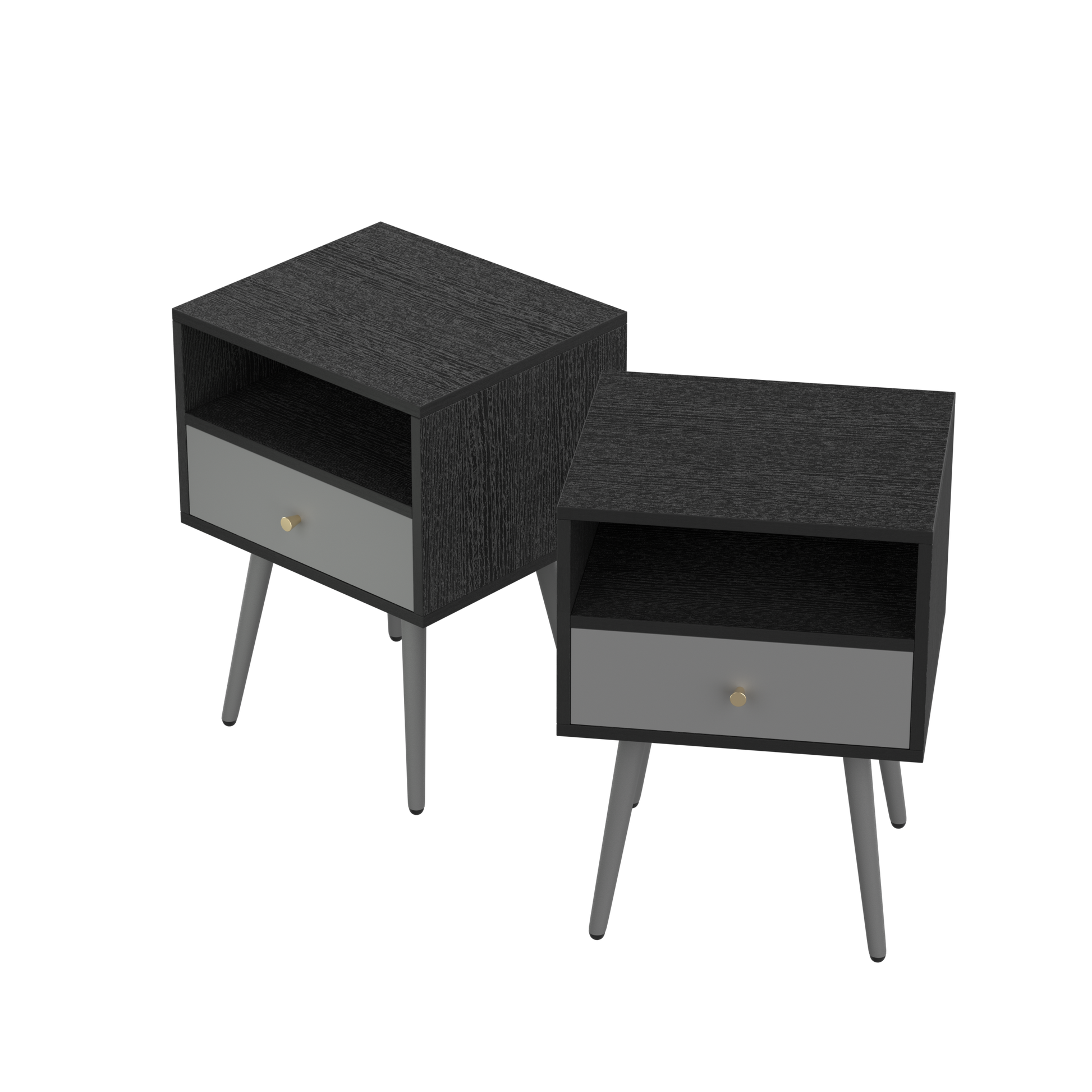 Modern Bedside Tables Set Of 2,Nightstand With 1 Storage Drawer Chic Simple Assembly End Side Table,Sofa Table,For Bedroom Living Room Office 2Pcs,Dark Grey Dark Gray Metal & Wood