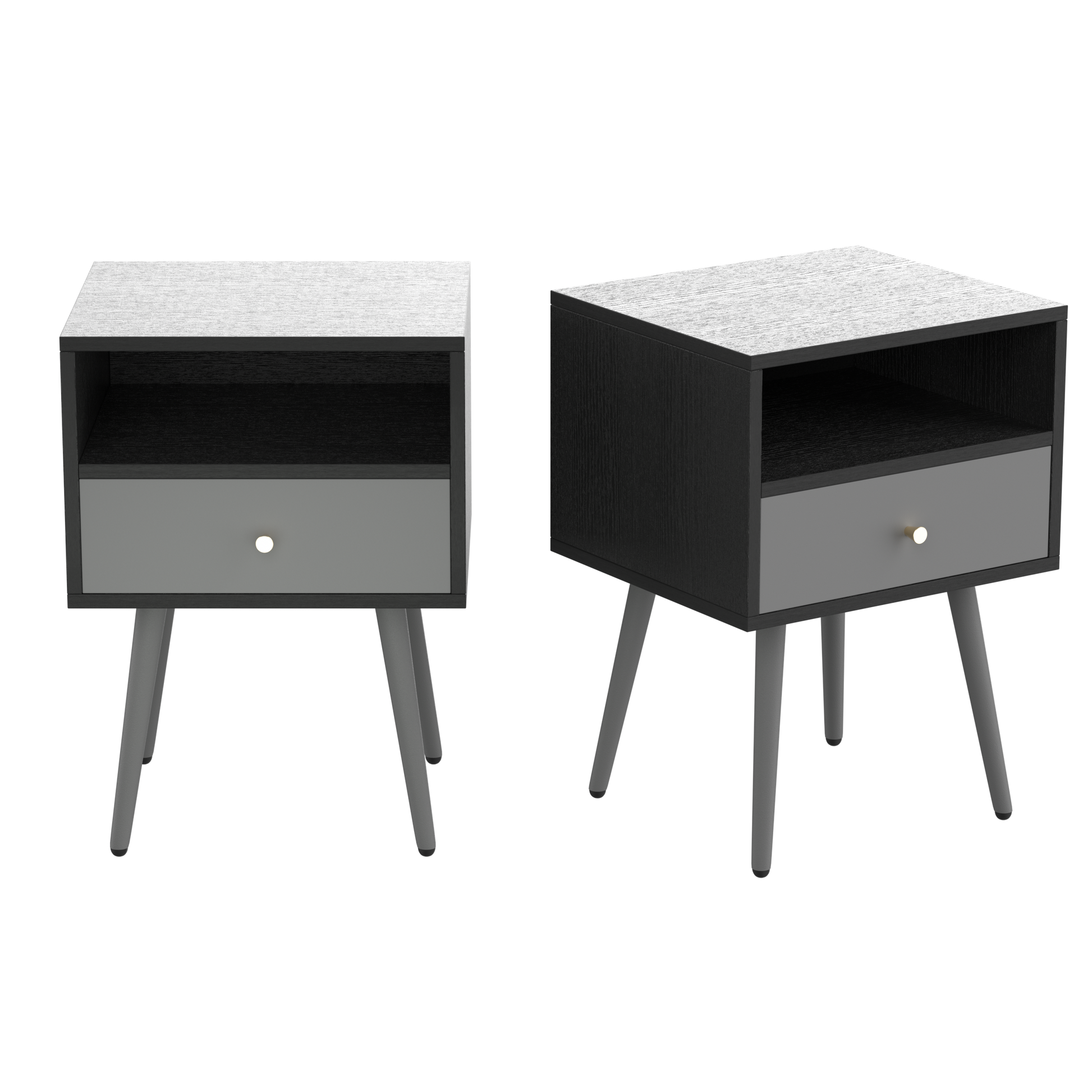 Modern Bedside Tables Set Of 2,Nightstand With 1 Storage Drawer Chic Simple Assembly End Side Table,Sofa Table,For Bedroom Living Room Office 2Pcs,Dark Grey Dark Gray Metal & Wood