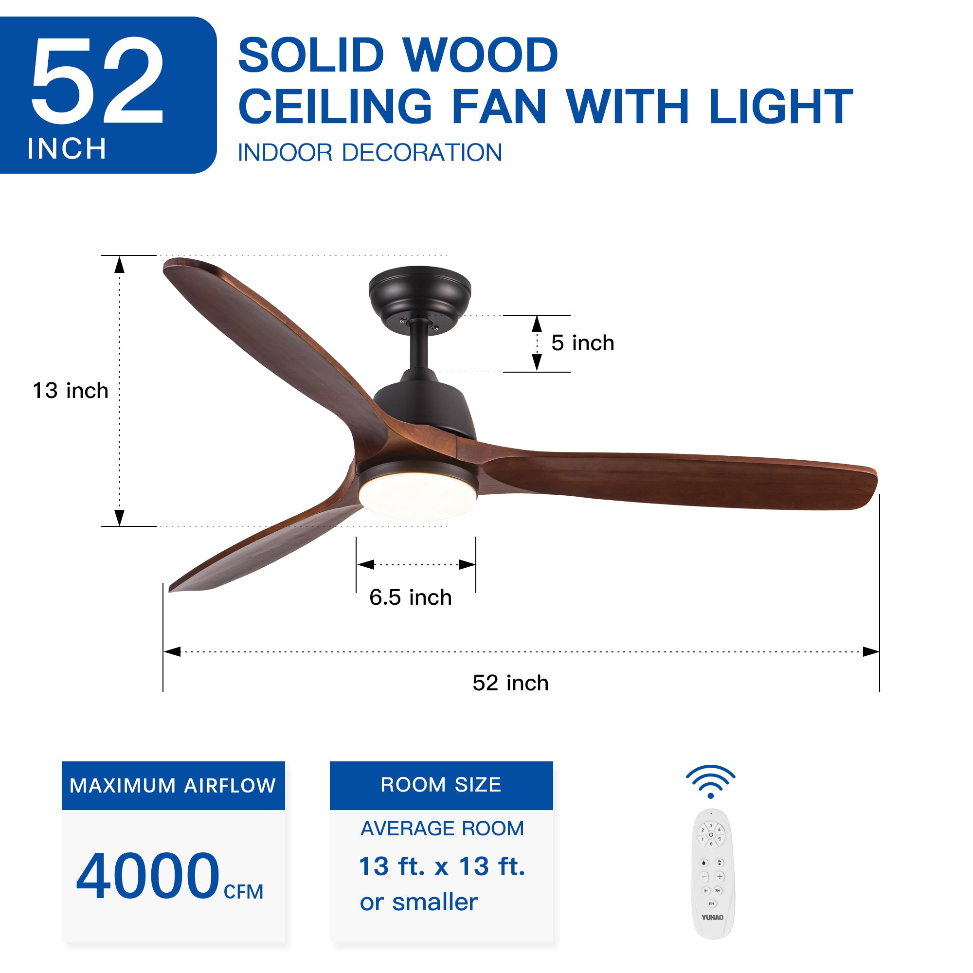 52 In.Intergrated LED Ceiling Fan Lighting with Solid brown-abs