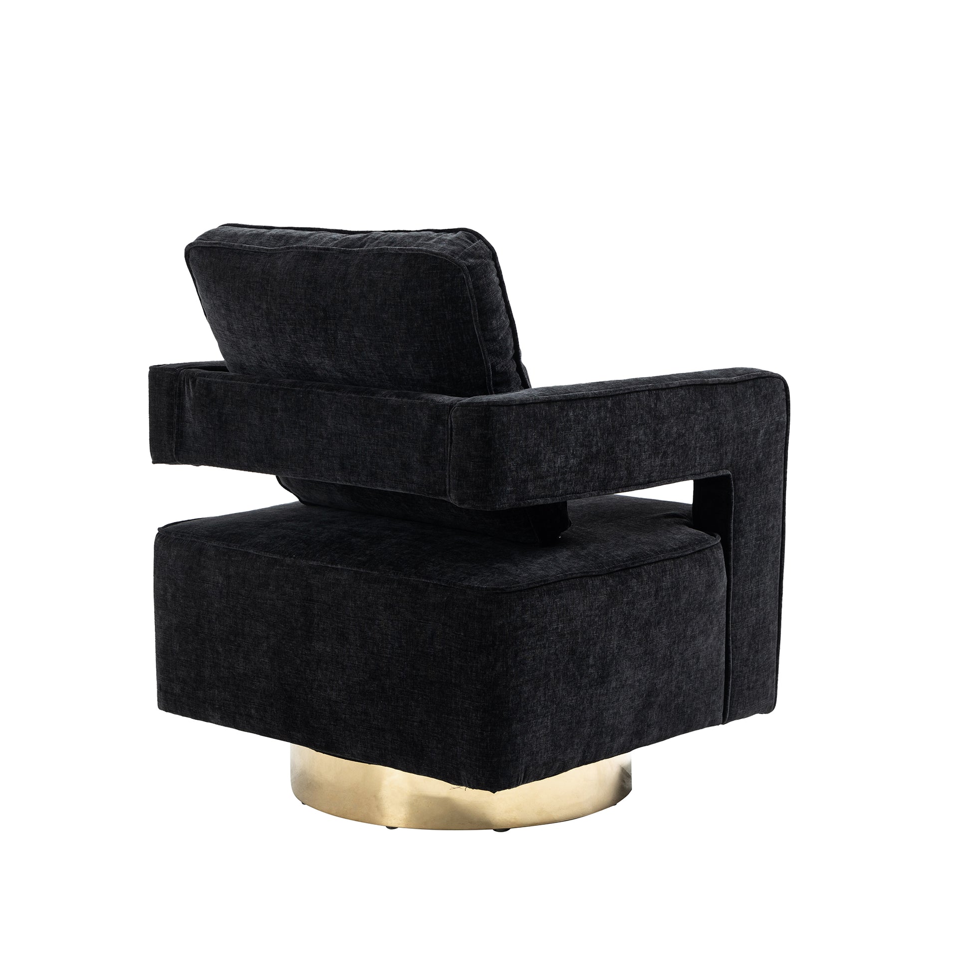 30.7"W Swivel Accent Open Back Chair Modern Comfy Sofa Chair With Gold Stainless Steel Base For Nursery Bedroom Living Room Hotel Office, Club Chair Leisure Arm Chair For Lounge Black Chenille Black