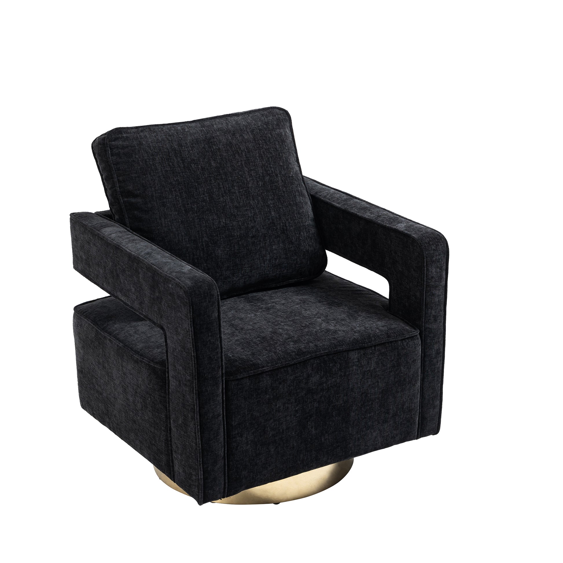 30.7"W Swivel Accent Open Back Chair Modern Comfy Sofa Chair With Gold Stainless Steel Base For Nursery Bedroom Living Room Hotel Office, Club Chair Leisure Arm Chair For Lounge Black Chenille Black