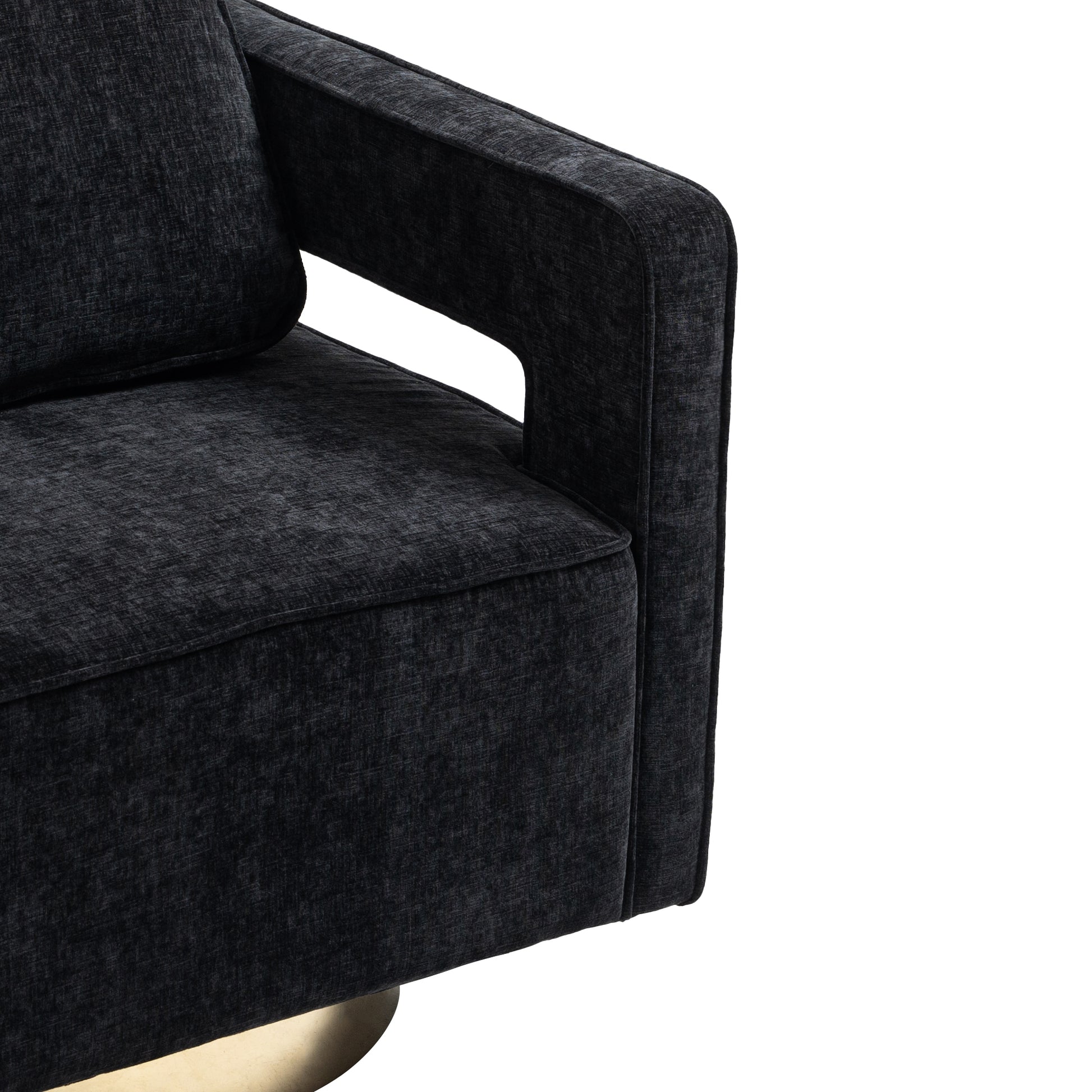 30.7"W Swivel Accent Open Back Chair Modern Comfy Sofa Chair With Gold Stainless Steel Base For Nursery Bedroom Living Room Hotel Office, Club Chair Leisure Arm Chair For Lounge Black Chenille Black