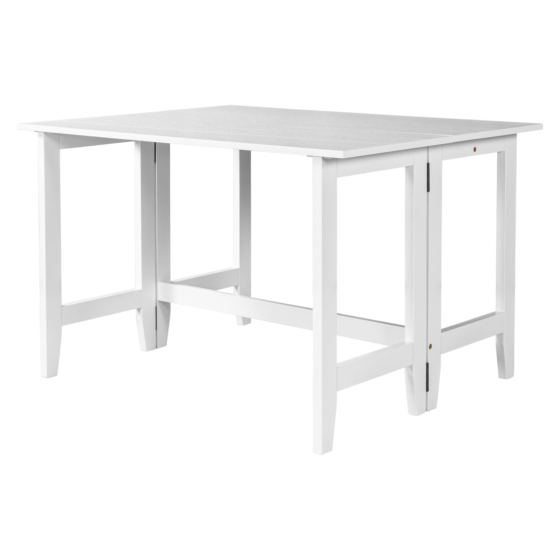 Farmhouse Wood Extendable Dining Table With Drop Leaf For Small Places, White White White Folding Dining Room Farmhouse Freestanding Rubberwood Rectangular Rectangular Kitchen & Dining Tables Solid