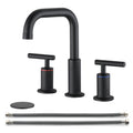 8 In. Widespread Double Handle Bathroom Faucet With Pop Up Drain In Matte Black Matte Black Brass