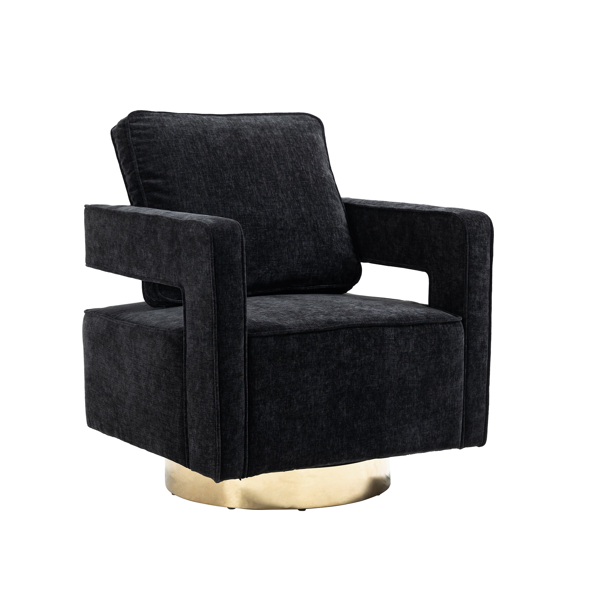 30.7"W Swivel Accent Open Back Chair Modern Comfy Sofa Chair With Gold Stainless Steel Base For Nursery Bedroom Living Room Hotel Office, Club Chair Leisure Arm Chair For Lounge Black Chenille Black