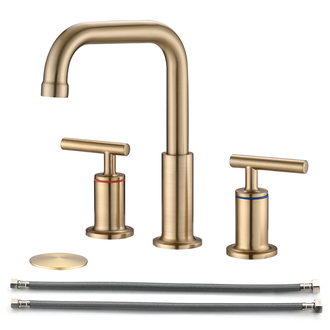 8 In. Widespread Double Handle Bathroom Faucet With Pop Up Drain In Brushed Gold Brushed Gold Brass