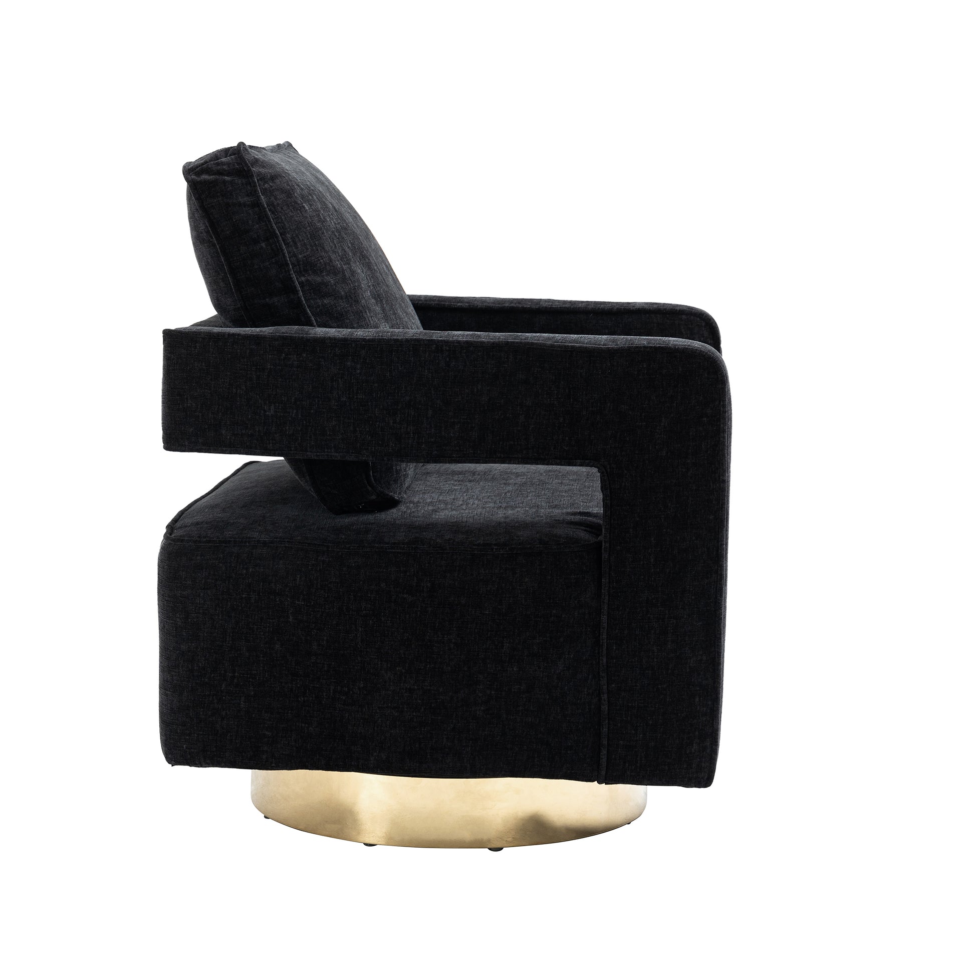 30.7"W Swivel Accent Open Back Chair Modern Comfy Sofa Chair With Gold Stainless Steel Base For Nursery Bedroom Living Room Hotel Office, Club Chair Leisure Arm Chair For Lounge Black Chenille Black