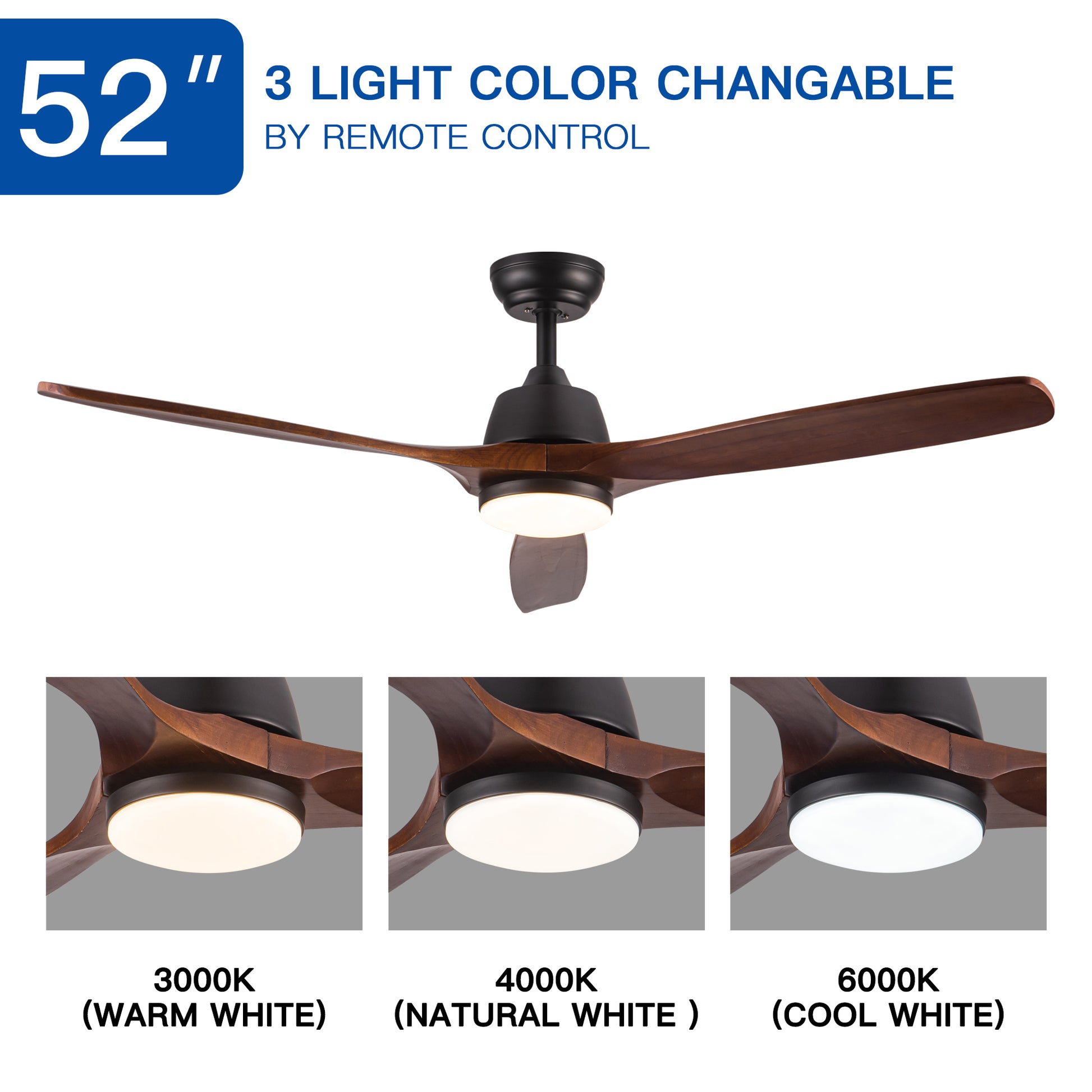 52" Yuhao Farmhouse Rustic Led Ceiling Fan With Remote Control Brown Wood