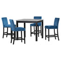 5 Piece Counter Height Dining Table Set With One Faux Marble Dining Table And Four Upholstered Seat Chairs, Table Top: 40In.L X40In.W, For Kitchen And Living Room Furniture,Blue Blue Mdf