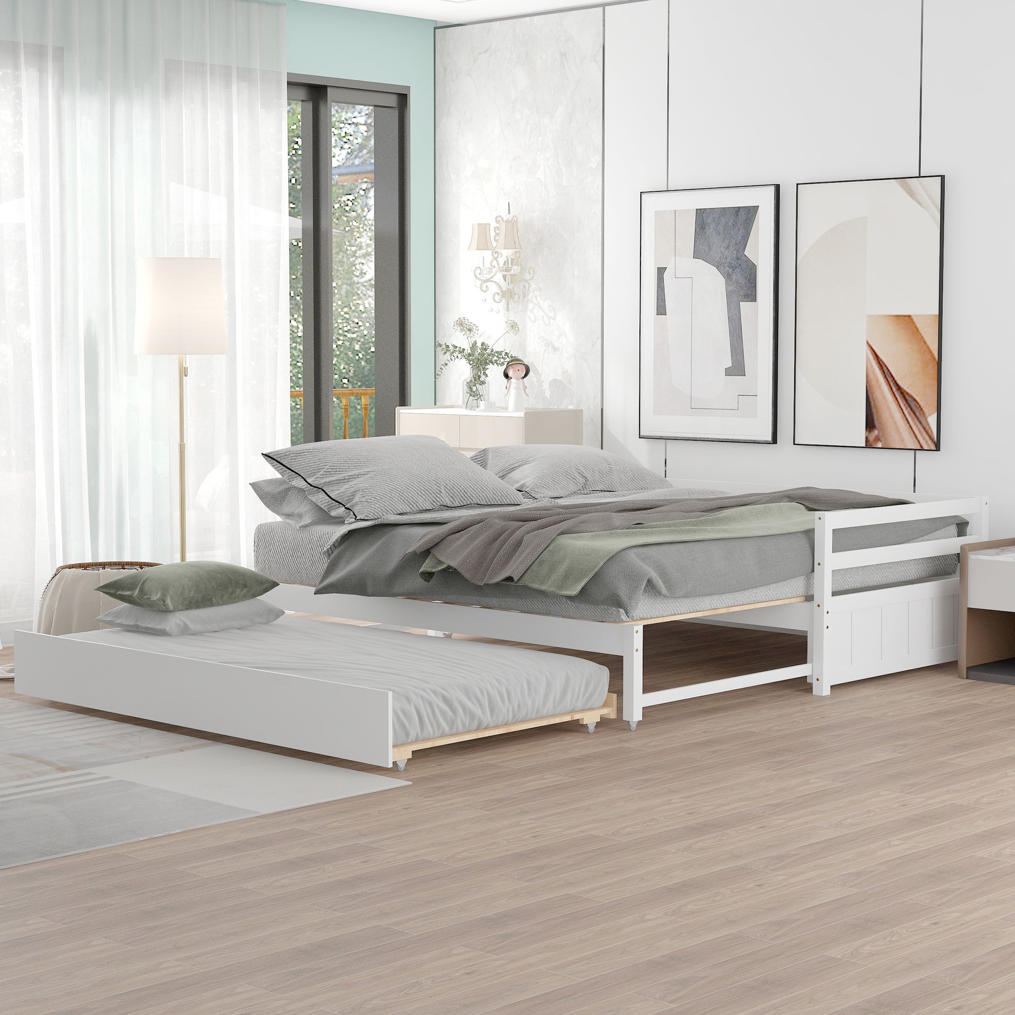 Twin Or Double Twin Daybed With Trundle,White Box Spring Not Required Twin White Wood Daybeds Pine