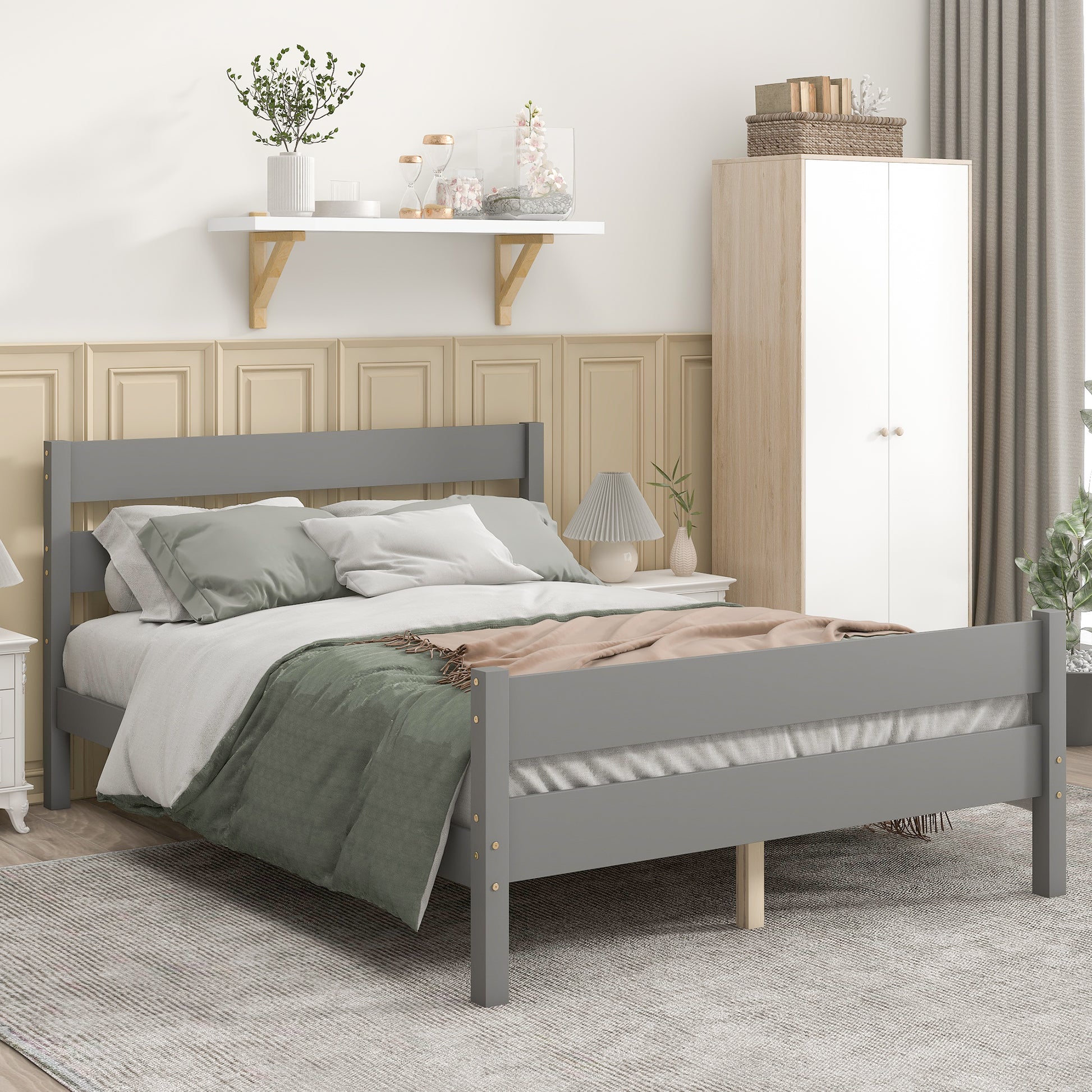 Full Bed With Headboard And Footboard,Grey Sku:W504P149038 Full Grey Pine