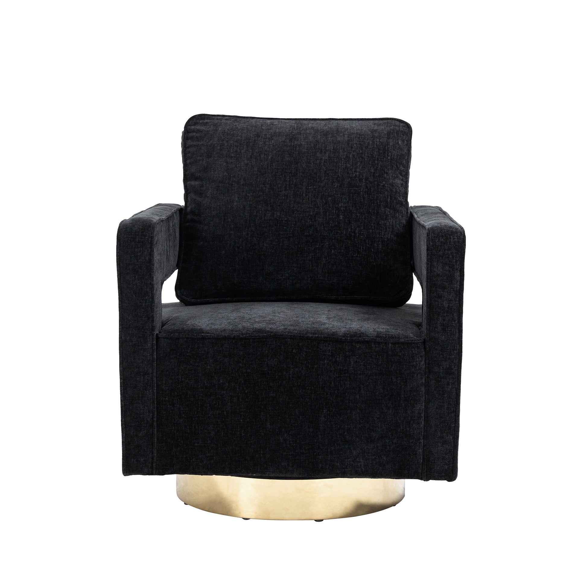 30.7"W Swivel Accent Open Back Chair Modern Comfy Sofa Chair With Gold Stainless Steel Base For Nursery Bedroom Living Room Hotel Office, Club Chair Leisure Arm Chair For Lounge Black Chenille Black