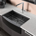 30 Black Farmhouse Sink 30X22 Gunmetal Black Single Bowl Workstation Farm Kitchen Sink 16 Gauge Apron Front Stainless Ledge Gunmetal Black Stainless Steel