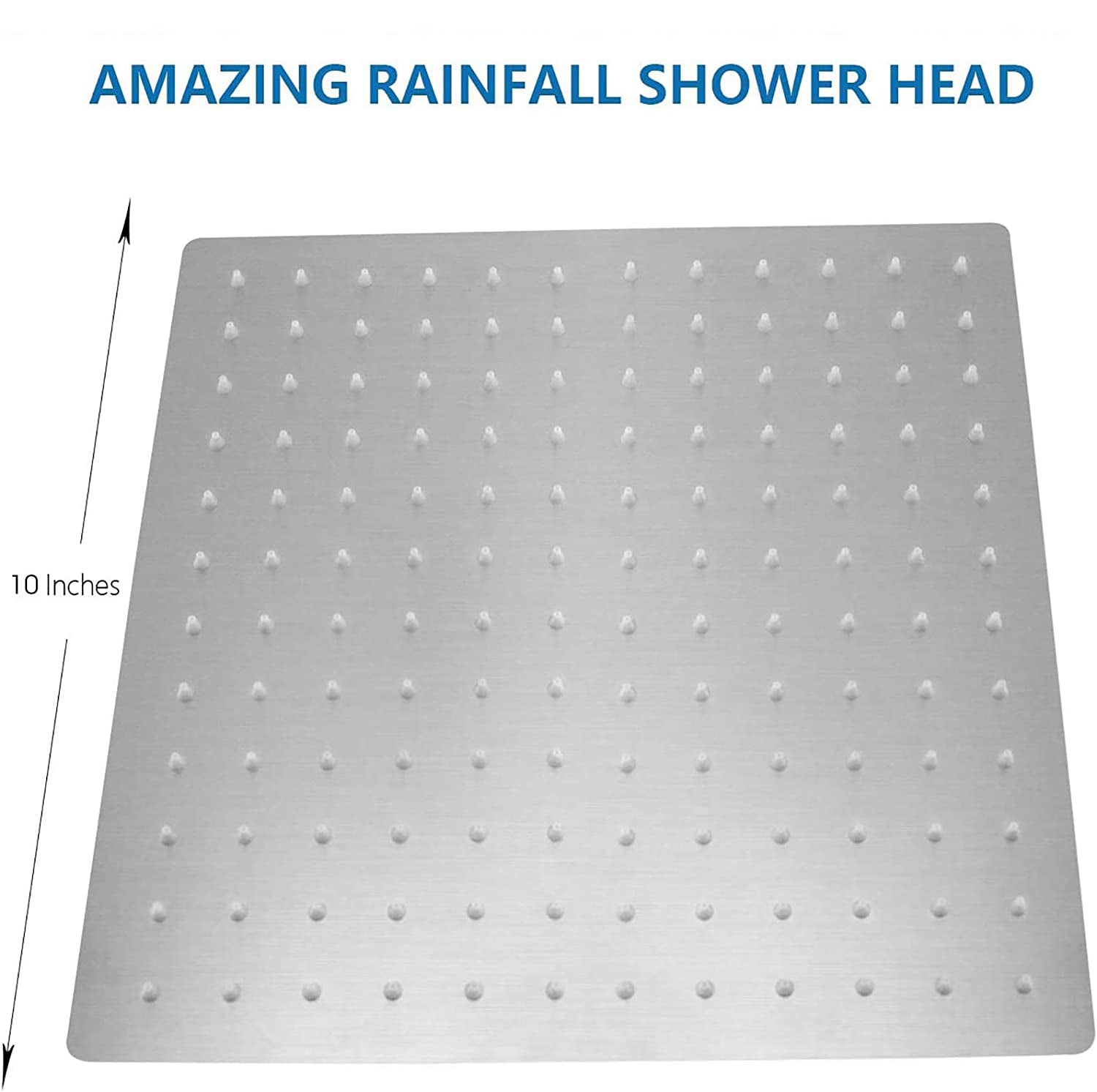 Brushed Nickel 10" Square Rainfall & High Pressure Stainless Steel Bath Shower Head Brushed Nickel Metal