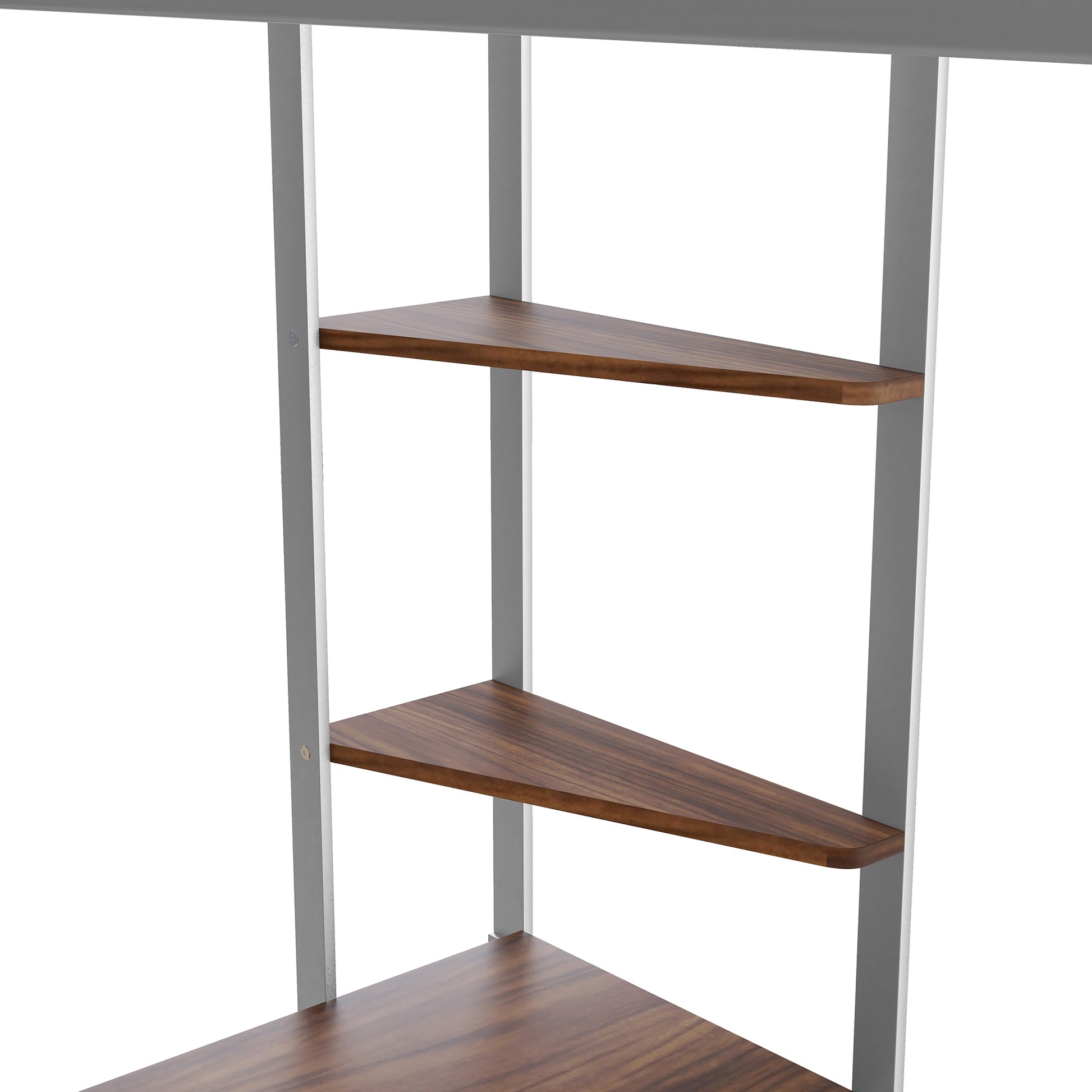 Twin Metal Loft Bed With 2 Shelves And One Desk ,Silver Old Sku: Mf281206Aan Silver Metal