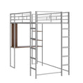 Twin Metal Loft Bed With 2 Shelves And One Desk ,Silver Old Sku: Mf281206Aan Silver Metal