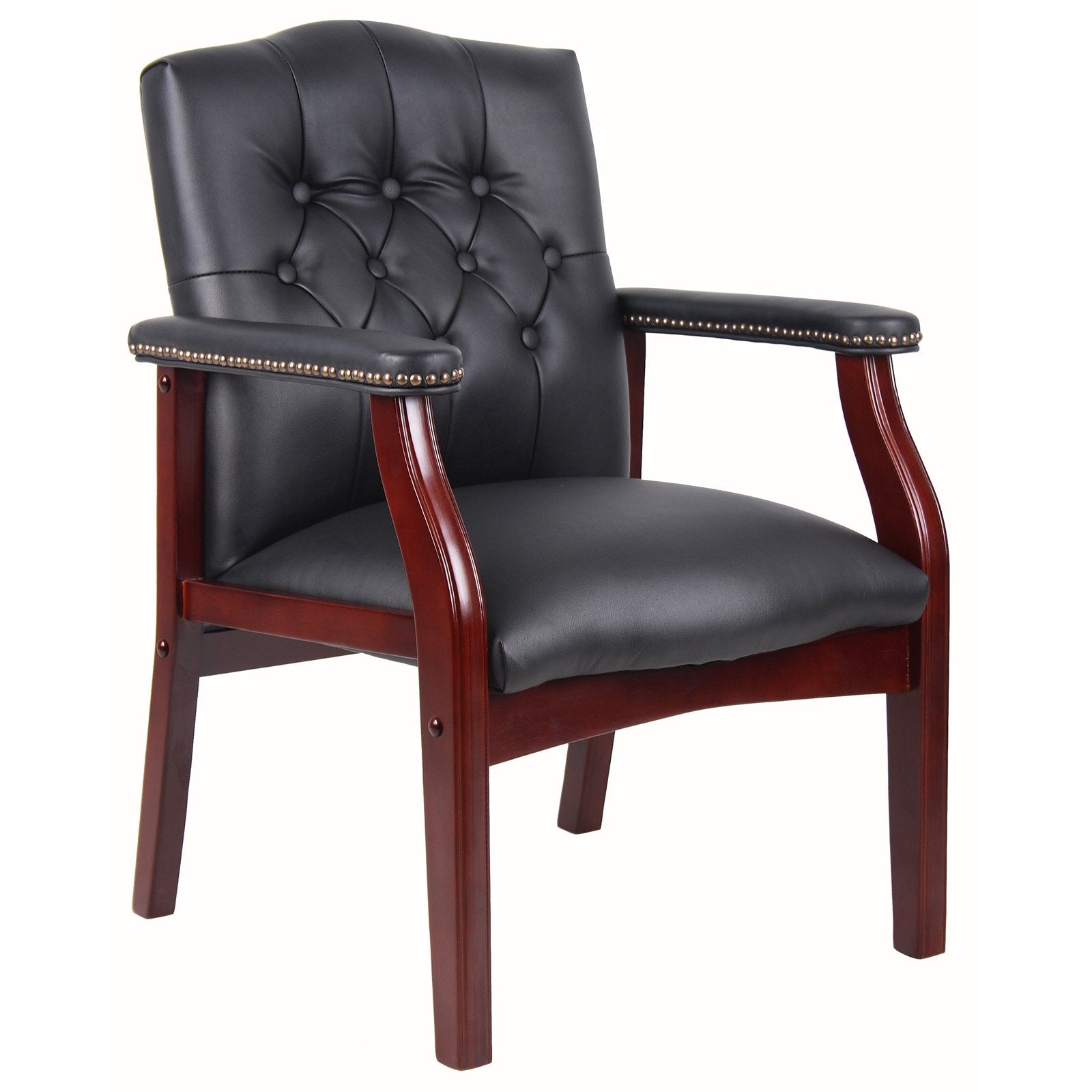 Leather Reception Guest Chairs W Padded Seat And Arms Ergonomic Mid Back Office Executive Side Chair For Meeting Waiting Room Conference Office Guest Chairs,Black Black Foam Leather
