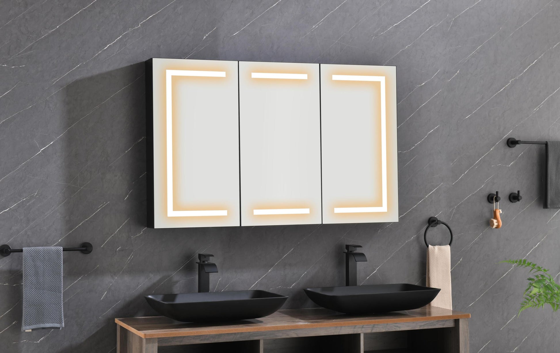 LED Mirror Medicine Cabinet with Lights, Dimmer matt black-aluminium