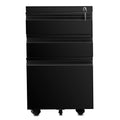 3 Drawer File Cabinet with Lock, Steel Mobile Filing black-metal