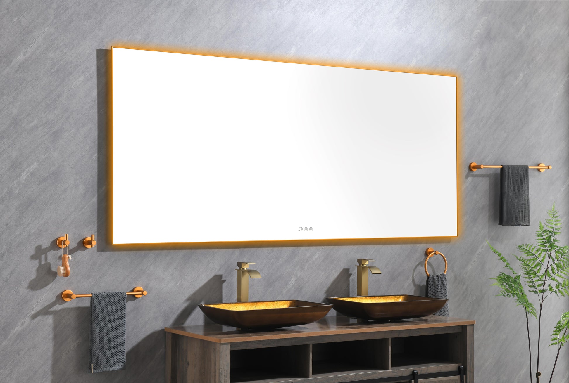 84X 36Inch Led Mirror Bathroom Vanity Mirror With Back Light, Wall Mount Anti Fog Memory Large Adjustable Vanity Mirror Gold Aluminium