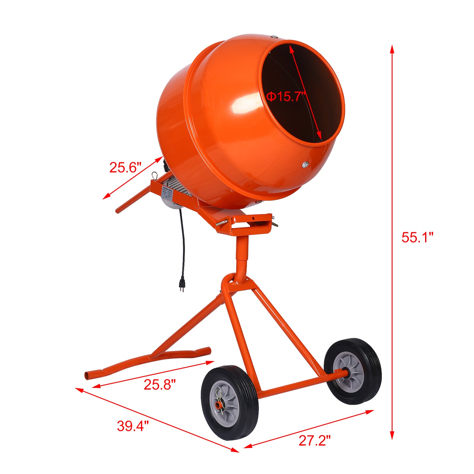 5.0 Cu. Ft. Portable Concrete Mixer,Electric Cement Mixer ,Etl Certificated Copper Motor Orange Steel