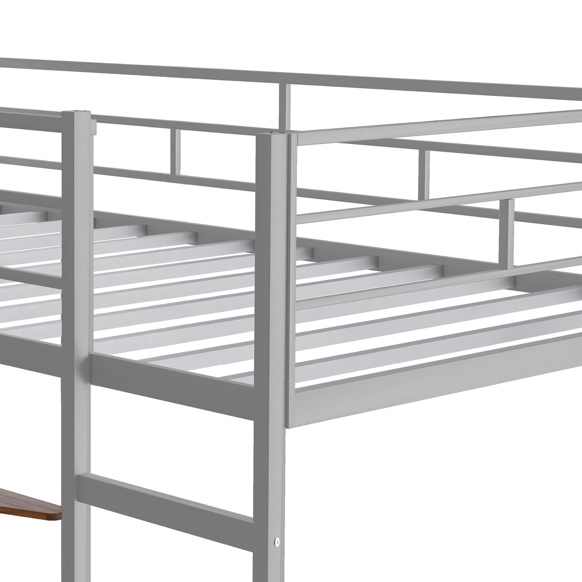 Twin Metal Loft Bed With 2 Shelves And One Desk ,Silver Old Sku: Mf281206Aan Silver Metal