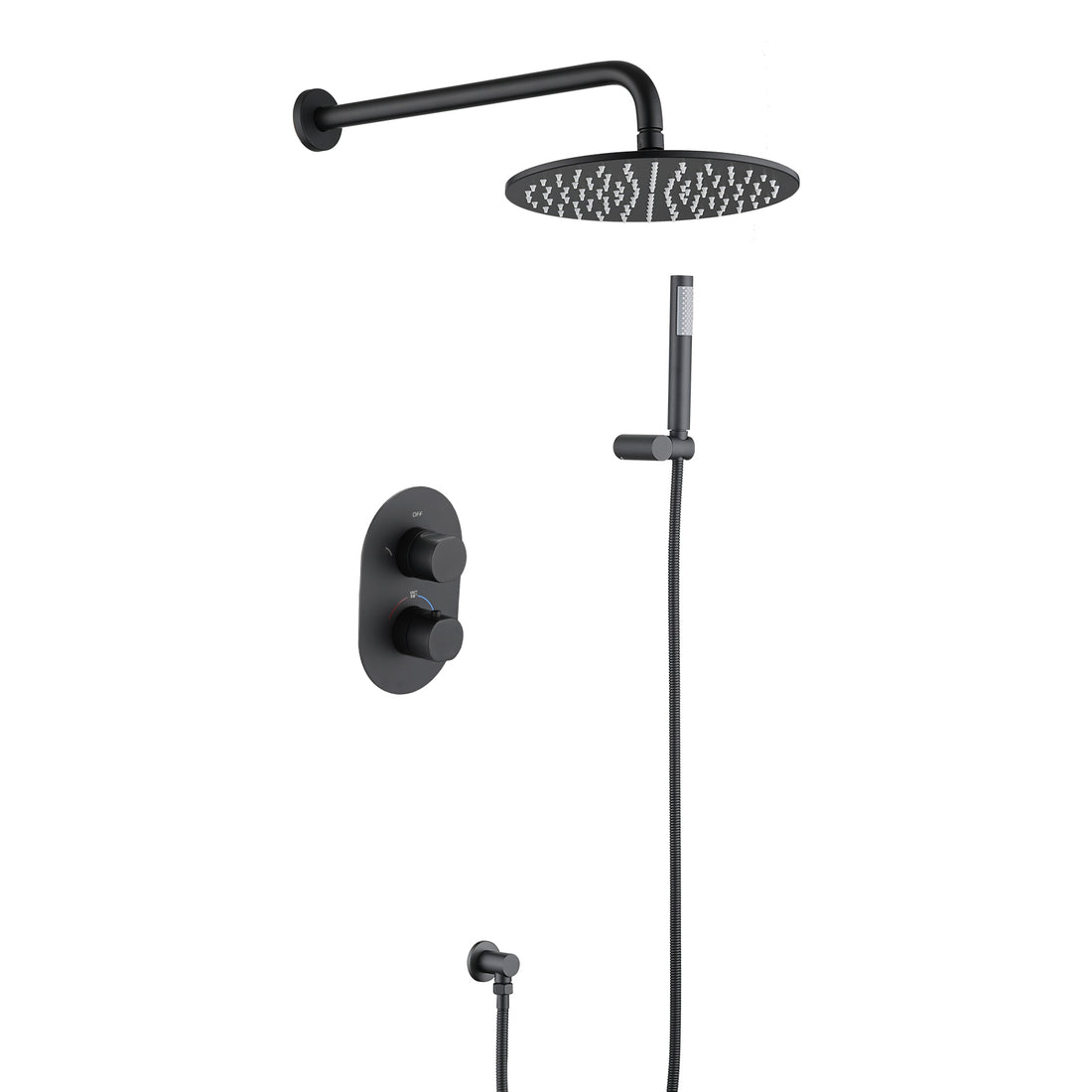 Thermostatic Complete Rainfall Shower System Bathroom Shower With Rough In Valve, Handheld Shower In Matte Black Black Brass