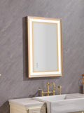 36*24 Led Lighted Bathroom Wall Mounted Mirror With High Lumen Anti Fog Separately Control Gold Aluminium