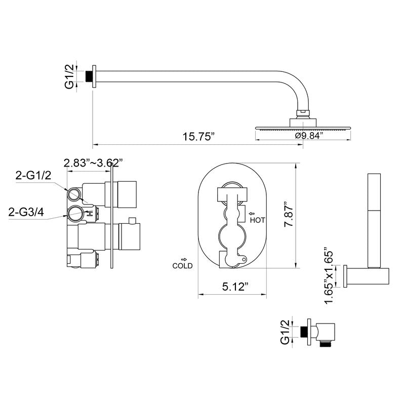 Thermostatic Complete Rainfall Shower System Bathroom Shower With Rough In Valve, Handheld Shower In Matte Black Black Brass