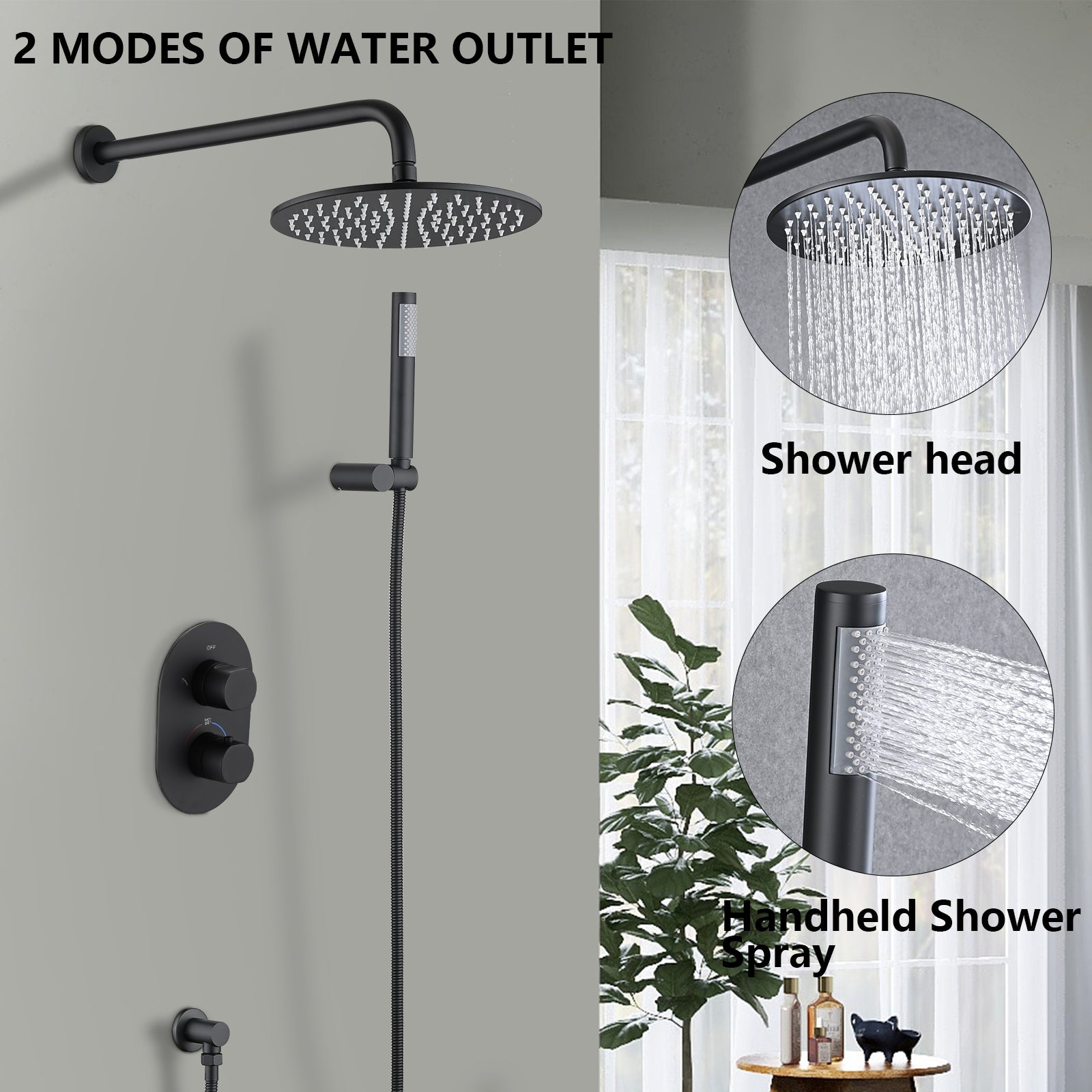 Thermostatic Complete Rainfall Shower System Bathroom Shower With Rough In Valve, Handheld Shower In Matte Black Black Brass