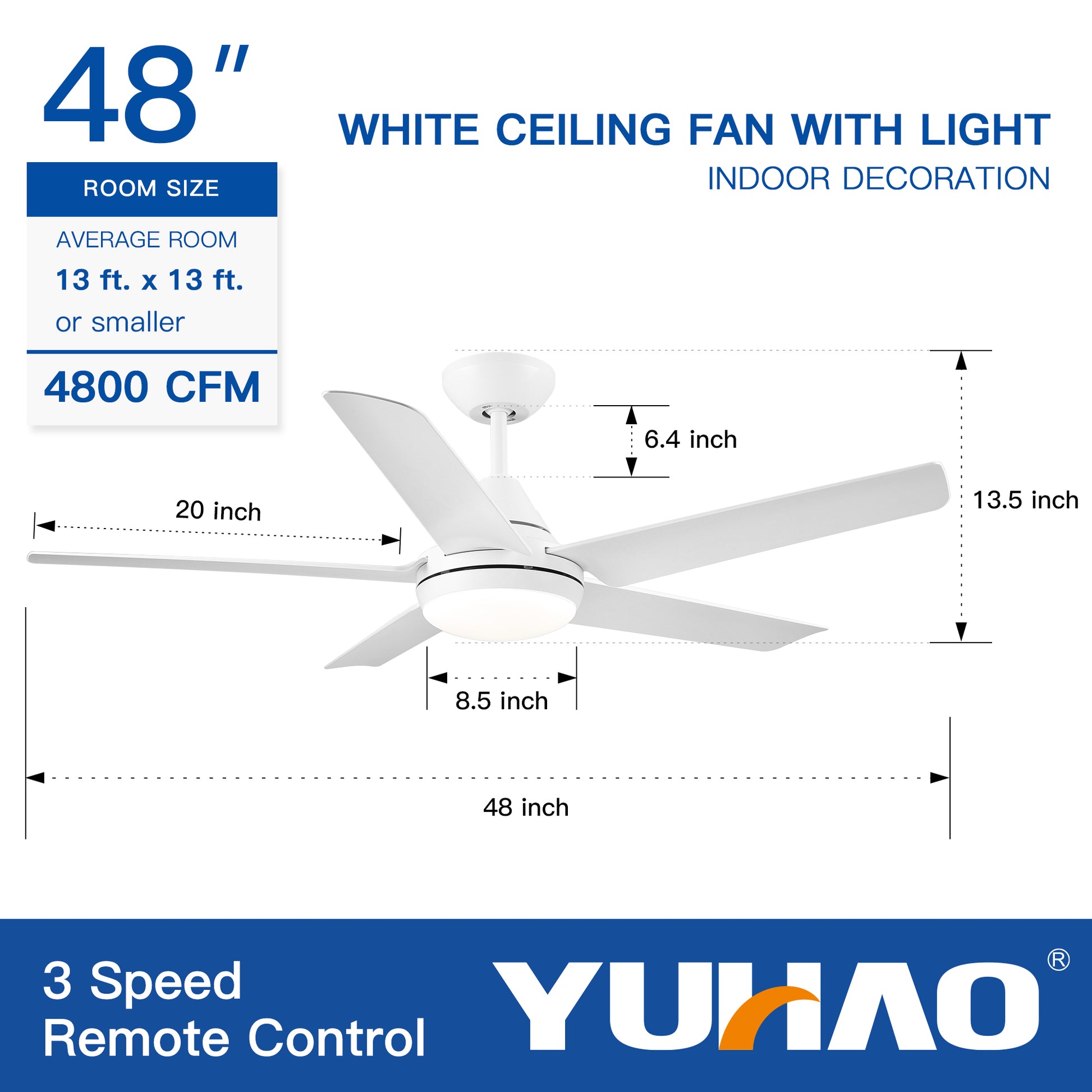 48 In Intergrated Led Ceiling Fan With White Abs Blade White Abs