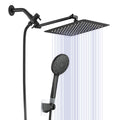 Shower Head, 10 Inch High Pressure Rainfall Shower Head Handheld Shower Combo With 11 Inch Extension Arm, 6 Settings Adjustable Anti Leak Shower Head With Holder Hose, Height Angle Adjustable Matte Black Metal