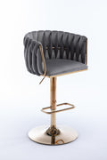 Set Of 2 Bar Stools,With Chrome Footrest And Base Swivel Height Adjustable Mechanical Lifting Velvet Golden Leg Simple Bar Stool Grey Grey Foam Fabric