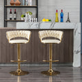 Set Of 2 Bar Stools,With Chrome Footrest And Base Swivel Height Adjustable Mechanical Lifting Velvet Golden Leg Simple Bar Stool Cream Cream Foam Fabric