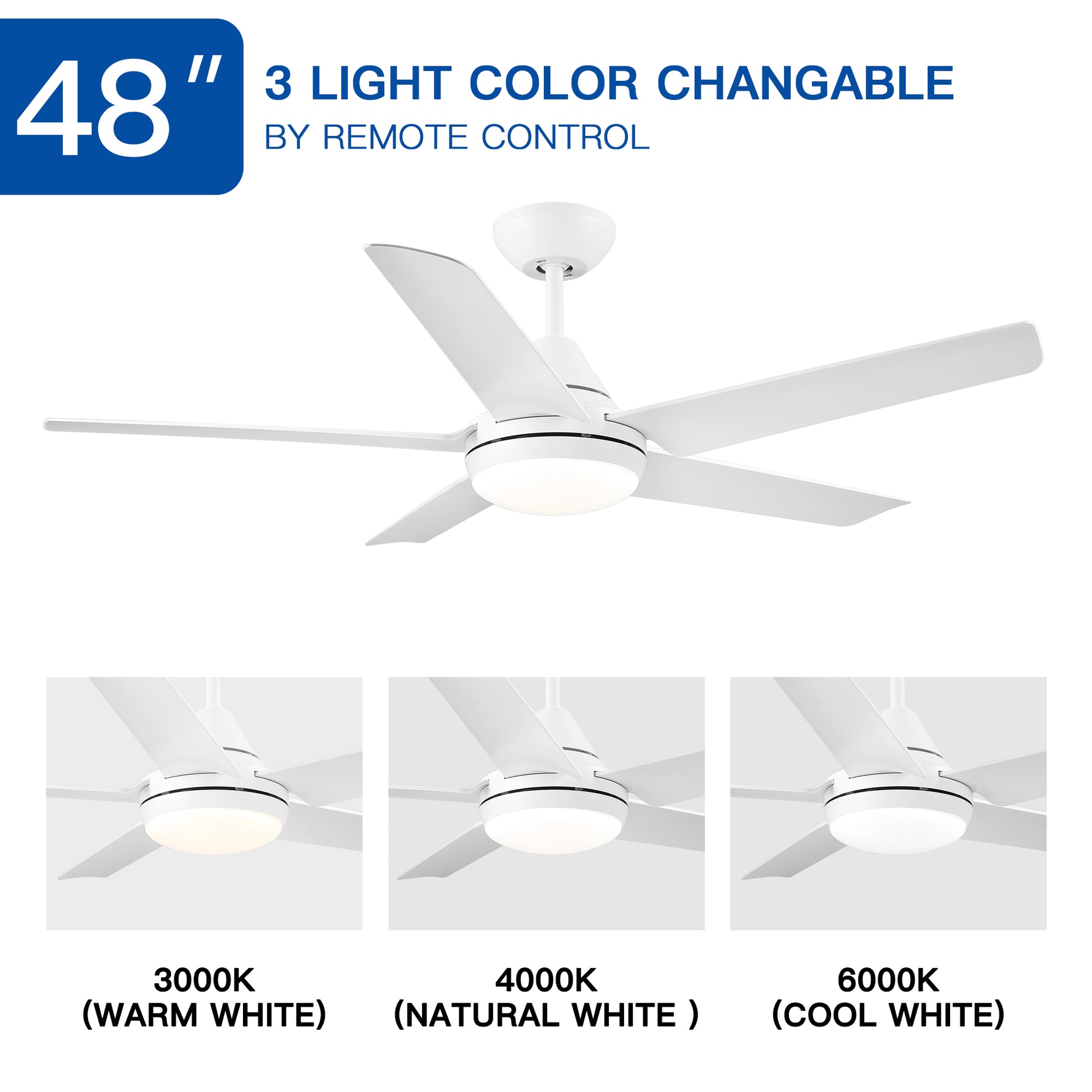 Yuhao 48 In Intergrated Led Ceiling Fan With White Abs Blade White Abs Steel Q235