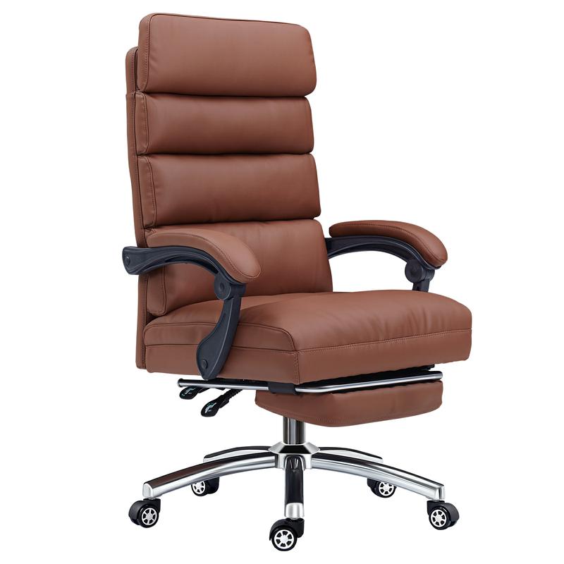 Exectuive Chair High Back Adjustable Managerial Home Desk Chair Brown Cotton Leather