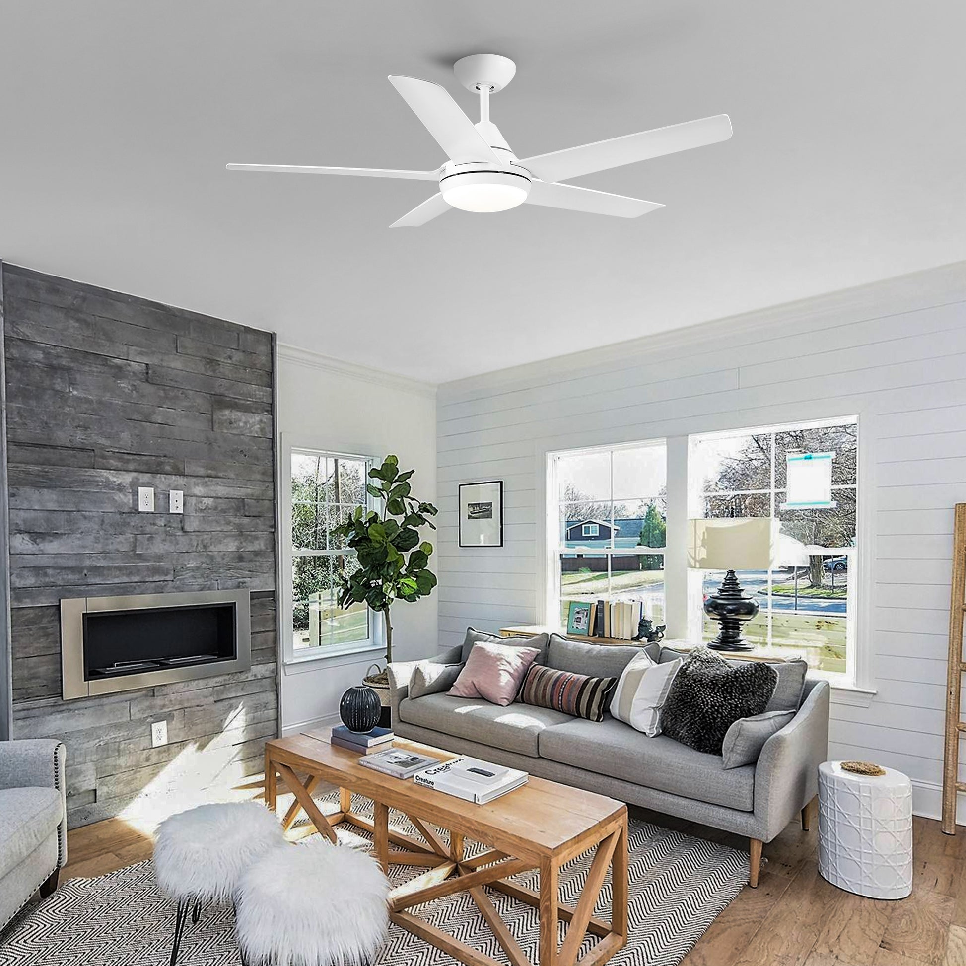 48 In Intergrated Led Ceiling Fan With White Abs Blade White Abs