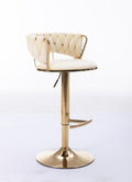 Set Of 2 Bar Stools,With Chrome Footrest And Base Swivel Height Adjustable Mechanical Lifting Velvet Golden Leg Simple Bar Stool Cream Cream Foam Fabric