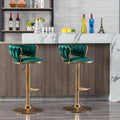 Set Of 2 Bar Stools,With Chrome Footrest And Base Swivel Height Adjustable Mechanical Lifting Velvet Golden Leg Simple Bar Stool Green Green Foam Fabric
