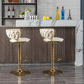 Set Of 2 Bar Stools,With Chrome Footrest And Base Swivel Height Adjustable Mechanical Lifting Velvet Golden Leg Simple Bar Stool Cream Cream Foam Fabric