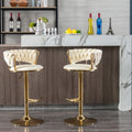 Set Of 2 Bar Stools,With Chrome Footrest And Base Swivel Height Adjustable Mechanical Lifting Velvet Golden Leg Simple Bar Stool Cream Cream Foam Fabric