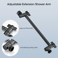 Shower Head, 10 Inch High Pressure Rainfall Shower Head Handheld Shower Combo With 11 Inch Extension Arm, 6 Settings Adjustable Anti Leak Shower Head With Holder Hose, Height Angle Adjustable Matte Black Metal
