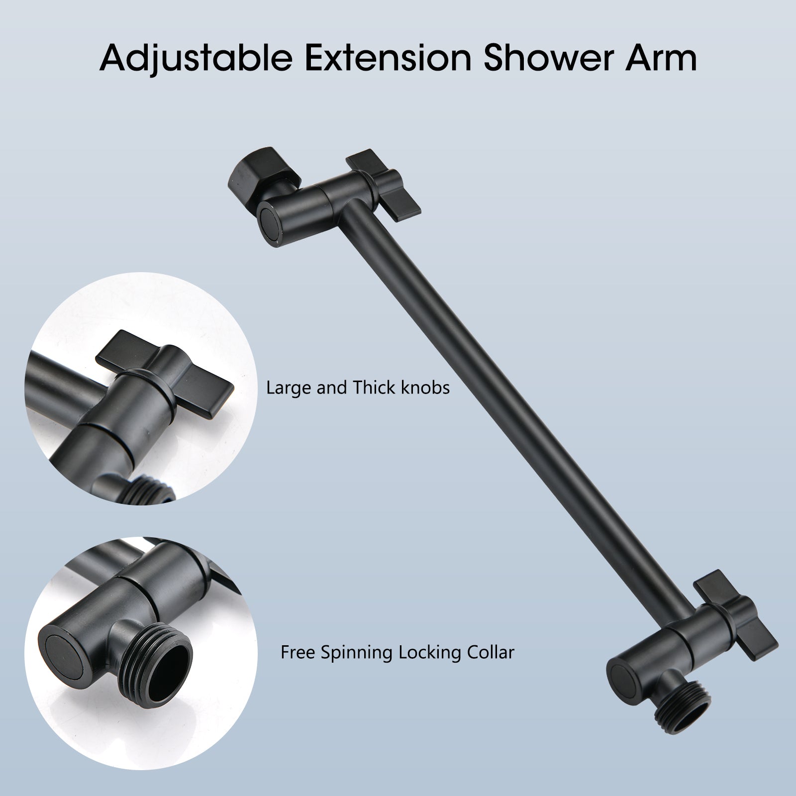 Shower Head, 10 Inch High Pressure Rainfall Shower Head Handheld Shower Combo With 11 Inch Extension Arm, 6 Settings Adjustable Anti Leak Shower Head With Holder Hose, Height Angle Adjustable Matte Black Metal