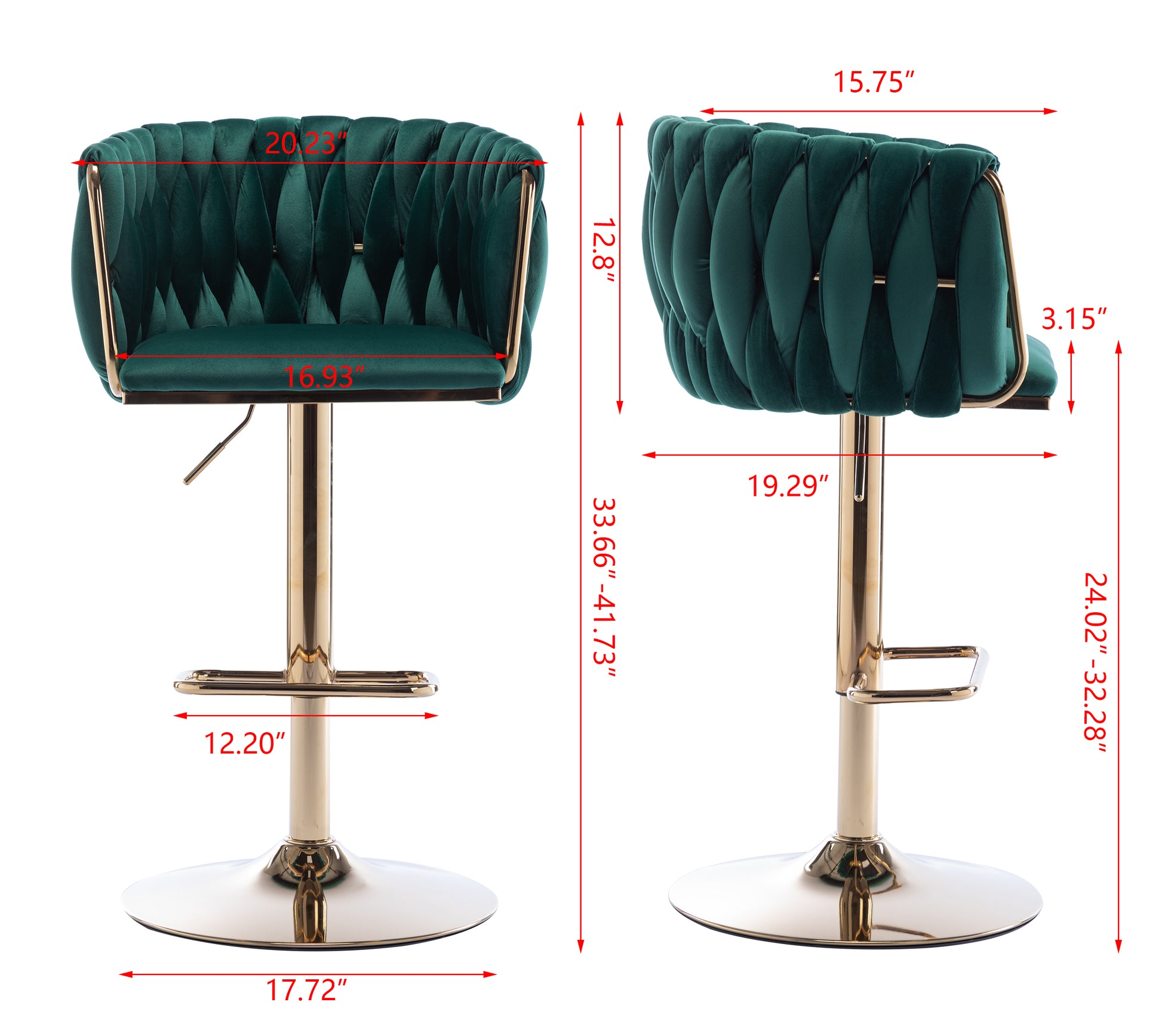 Set Of 2 Bar Stools,With Chrome Footrest And Base Swivel Height Adjustable Mechanical Lifting Velvet Golden Leg Simple Bar Stool Green Green Foam Fabric